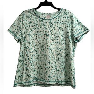 Weekends by CHICOS 2 Activewear Blouse Womens 12 Green & White Short Sleeves